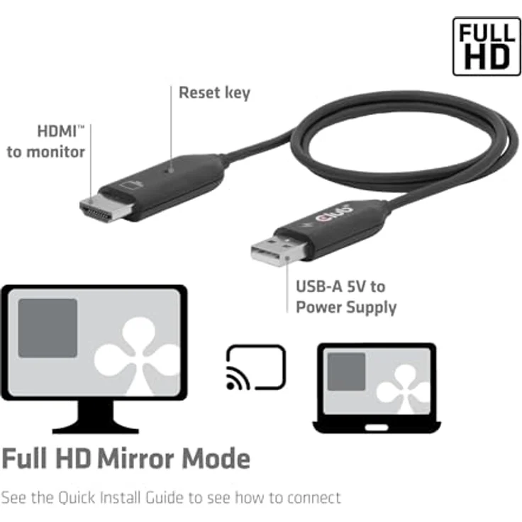 Club3D CSV-2570, Drahtloser USB-C-auf-HDMI-Sender®™ und -Empfänger mit FullHD 1080p, Reichweite 25 m, Plug-and-Play – Bild 5