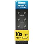 ABSINA AG1 LR621 Knopfzelle 10er Pack - 1,5V Alkaline Knopfzellen auslaufsicher & mit Langer Haltbarkeit - LR60 / SR60 / 1175S0 / 164/602 / 364 / V30 / SR621 - Knopfbatterien Batterien Batterie - Rot