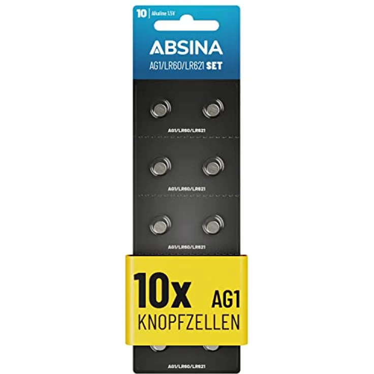 ABSINA AG1 LR621 Knopfzelle 10er Pack - 1,5V Alkaline Knopfzellen auslaufsicher & mit Langer Haltbarkeit - LR60 / SR60 / 1175S0 / 164/602 / 364 / V30 / SR621 - Knopfbatterien Batterien Batterie - Rot – Bild 1