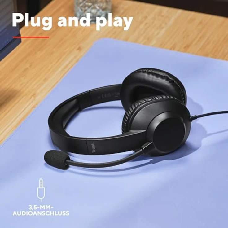 Trust Ayda Max PC Headset Over-Ear, Mikrofon 3.5mm, 1,80 m Kabel, verstellbarer Kopfbügel, 85% Recyclingkunststoff, schwarz – Bild 5