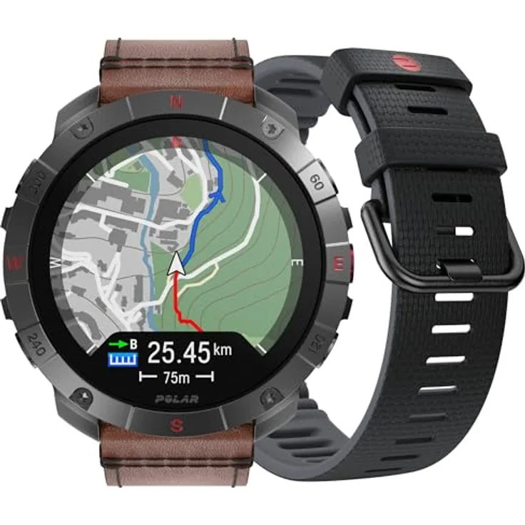 Polar Grit X2 Pro Titan: Robuste Smartwatch mit fortschrittlicher Navigation und biometrischer Messung, inklusive Lederarmband