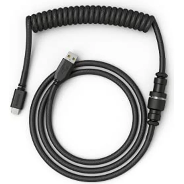 Glorious PC Gaming Race Coiled Cable Phantom Black, USB-C auf USB-A Spiralkabel, USB C Kabel Spiralkabel, Coiled Cable Keyboard mit Aviator Plug, 1,37 Meters, Ordentlich USB C Spiralkabel, schwarz