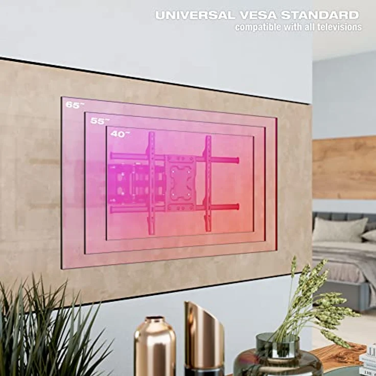RICOO TV Wandhalterung Fernseher Schwenkbar Neigbar für 40-65 Zoll, Universal TV Halterung S7264, Fernsehhalterung für Wand, Wandhalterung Fernseher 55 Zoll+, bis 50 Kg mit max. VESA 600x400 mm – Bild 5