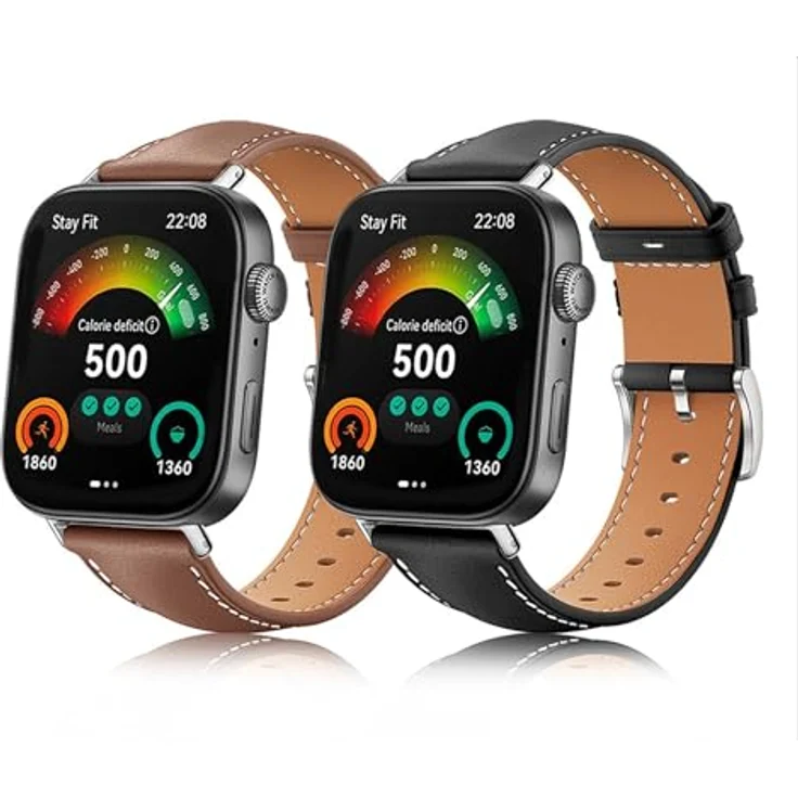 GIOPUEY Echtleder Armband für Huawei Watch Fit 3/4/4 Pro, verschleißfest und atmungsaktiv - Schwarz – Bild 5