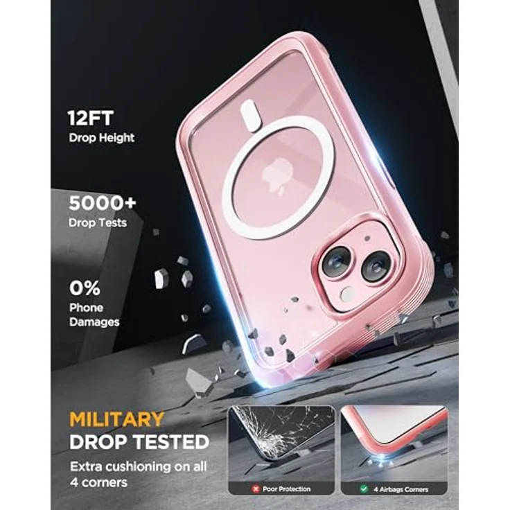 Miracase 360 Grad Hülle für iPhone 15, Magnetisch mit 9H-Glas Schutzfolie und Kameraschutz, Rosa, Stoßfest und Komplettschutz, 6,1 Zoll – Bild 4