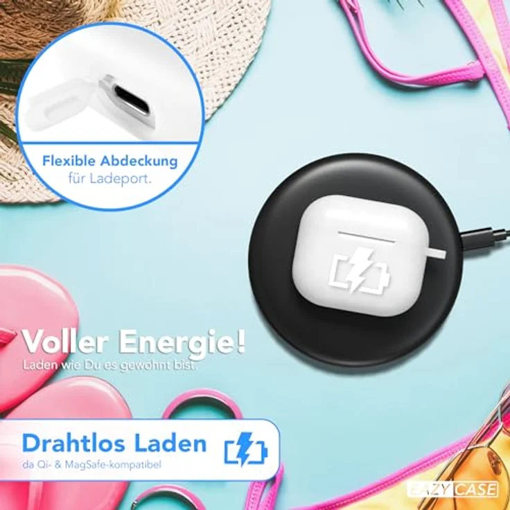 EAZY CASE Schutzhülle für AirPods 3, weiße Silikonhülle, stoßfest mit Karabiner, rutschfest und antikratz, geeignet für kabelloses Laden – Bild 3