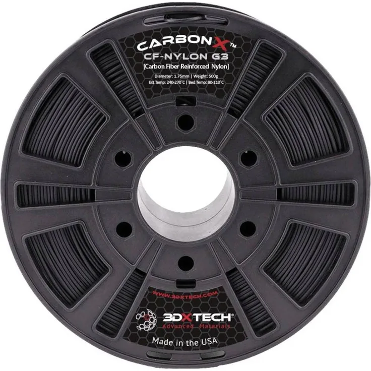 3D Xtech CarbonX CF PA Polyamid 3D Filament, Schwarz, 1.75 mm, 500 g, hohe thermische und mechanische Beständigkeit