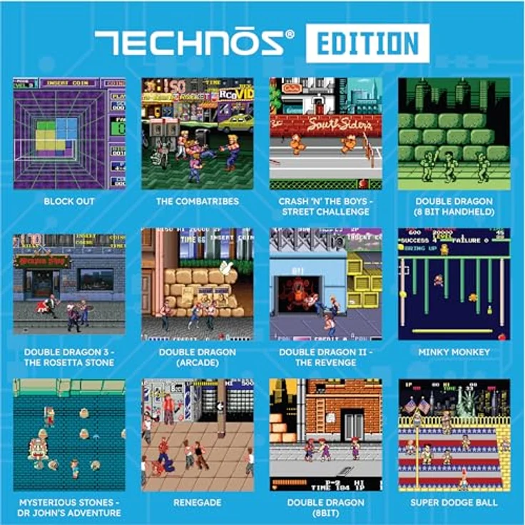 BLAZE EVERCADE TECHNOS SUPER POCKET, Handheld-Konsole mit 15 Arcade-Klassikern, weiß mit blauer Frontplatte, erweiterbar mit Evercade-Cartridges, 4+ Std. Akkulaufzeit – Bild 6