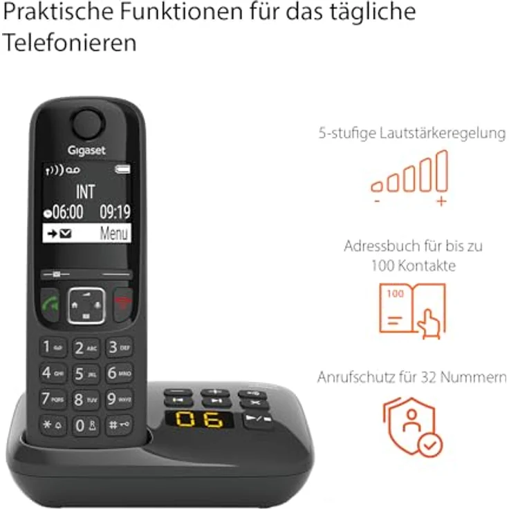 Gigaset AS690A - Schnurloses Telefon mit Anrufbeantworter - DECT-Telefon mit Freisprechfunktion, großes Display und großen Tasten - Festnetztelefon, schwarz - Preisvergleich – Bild 4