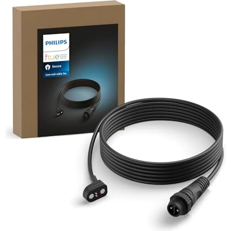 Philips Hue Secure 5-Meter-Outdoor-Kabel, für den Betrieb der kabelgebundenen Hue Secure Kameras im Außenbereich, zum Anschluss Outdoor Netzteil (separat erhältlich), schwarz – Bild 1