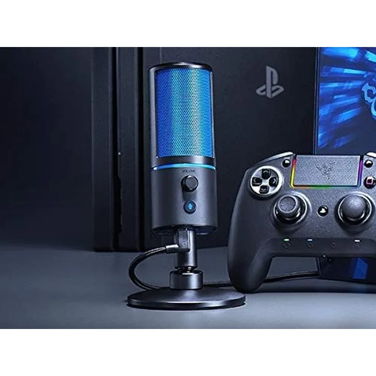 Razer Seiren X PS4 - USB Kondensator-Mikrofon für Streaming auf der PlayStation (Kompakt mit Schockdämpfer, Superniere Aufnahmemuster, latenzfrei, Stumm-Taste) Schwarz-Blau – Bild 8