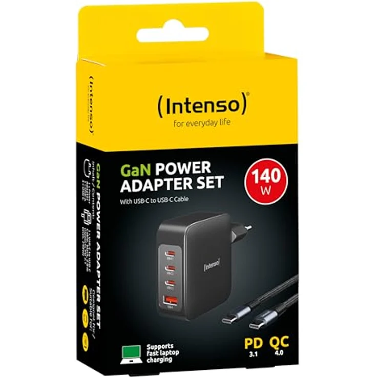 Intenso Power Adapter W140A3C GaN Set, 3xUSB-C Netzteil mit bis zu 140 Watt und USB-C zu C Daten+Ladekabel und GaN-Technologie, Mfi-Zertifiziert, weiß – Bild 3