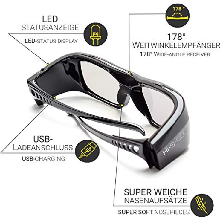 Hi-SHOCK 2X Hi-Shock BT Pro Black Diamond aktive 3D Brille | kompatibel mit Sony, Samsung, Panasonic 3D TV | DualView und DualPlay Funktion | Akku mit hoher Ladekapazität – Bild 5
