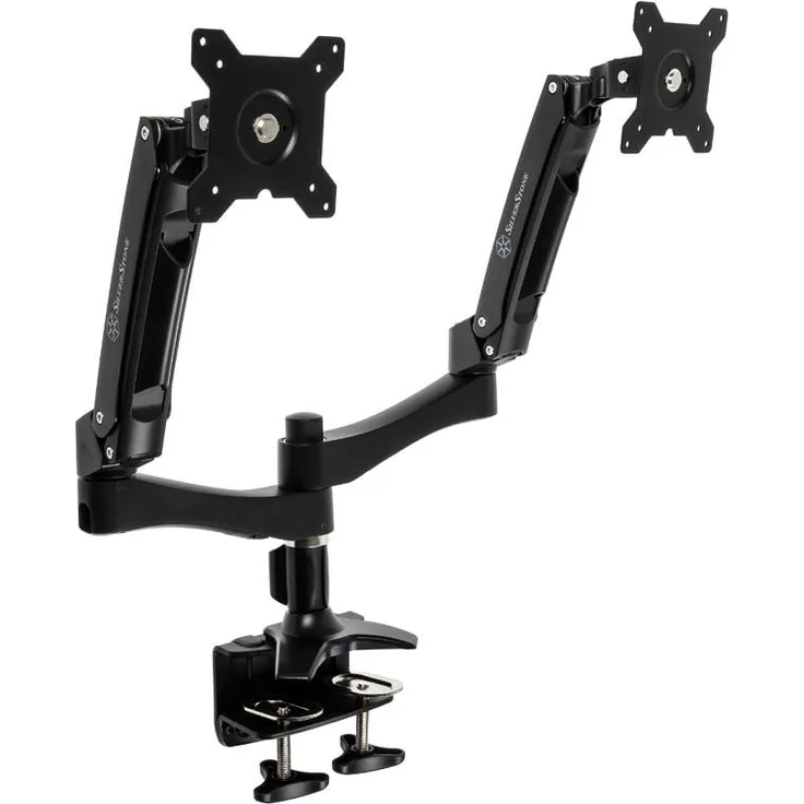SilverStone SST-ARM22BC Dual Monitorhalterung - schwarz, für zwei VESA-Monitore bis 24 Zoll, einfach zu installieren