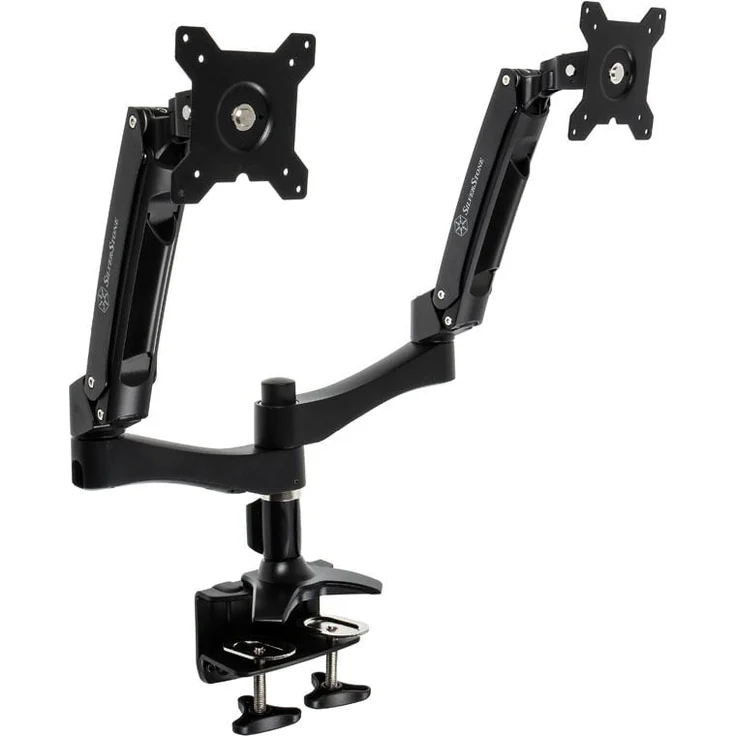 SilverStone SST-ARM22BC Dual Monitorhalterung - schwarz, für zwei VESA-Monitore bis 24 Zoll, einfach zu installieren