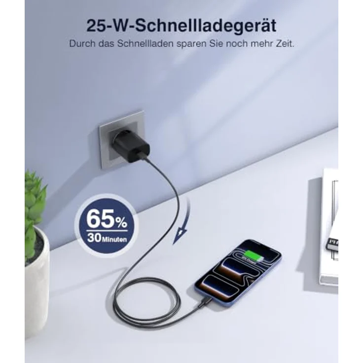 ANYKON 2er-Pack 25W USB C Ladegerät mit 1.8m Schnellladekabel, PD 3.0 Ladestecker für Samsung Galaxy S26/S25/S24/S23/S22/S21 Ultra und iPhone 17/16/15 Pro Max – Bild 3