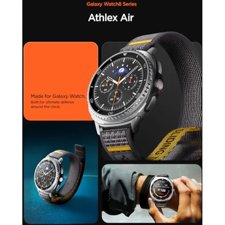 Spigen Athlex Air Armband für Samsung Galaxy Watch 8 44mm/40mm, 8 Classic 46mm (2025) - Hochwertiges Stoffarmband mit sicherem Klettverschluss, Actives Grau – Bild 4