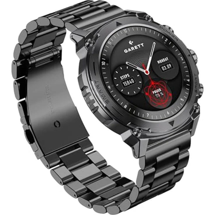 Garett Smartwatch Atom Black Steel, Sport-Smartwatch mit Health-Tracking und Benachrichtigungsfunktion, schwarz – Bild 2