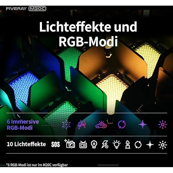 ZHIYUN Fiveray M20C Combo [Official] Videolicht RGB 20W, LED Streaming Licht, Magnetisch Videoleuchte mit 1950 Lux/ 2500~10000K/ 4500mAh/ CRI 94+/ Bluetooth, mit Gitter/Diffusor/Scheunentor/Tasche – Bild 5