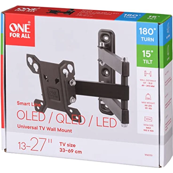 One For All WM2151 Universal TV Wall Mount Smart Turn, VESA 100 x 100, TV-Wandhalterung für Bildschirmgröße von 13 Zoll bis 27 Zoll, max. 30 kg – Bild 4