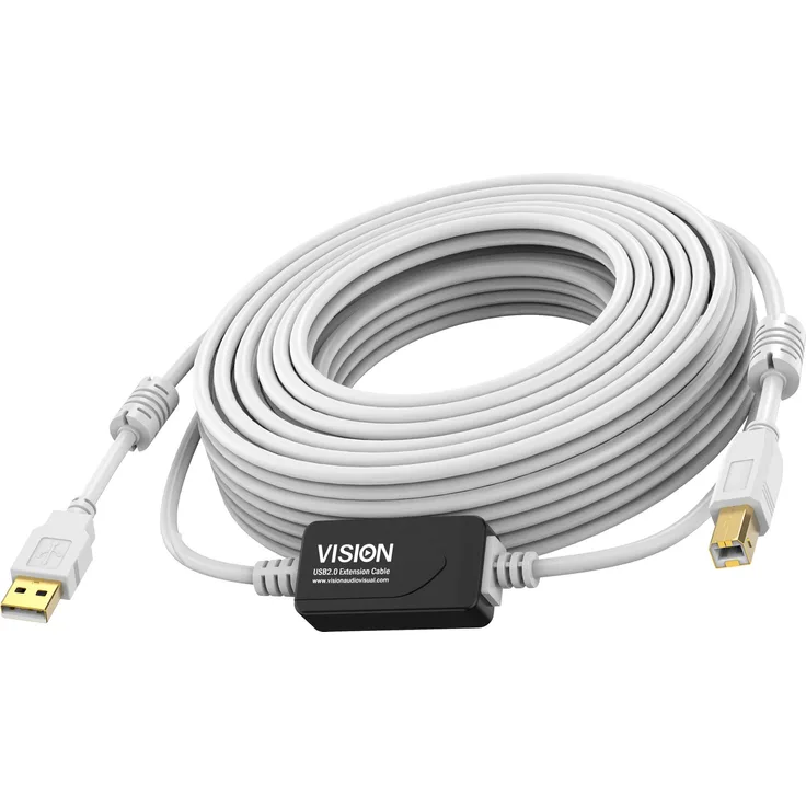 Vision Techconnect 15m USB-C Kabel, USB 2.0 mit hochwertiger Abschirmung und Ferritkern, weiß