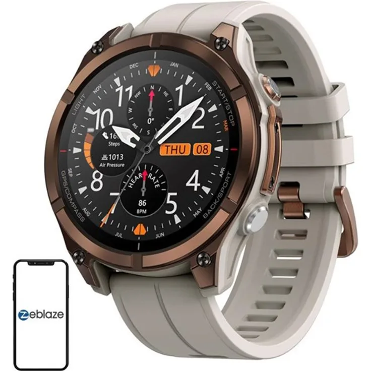 Zeblaze Stratos 4 Pro Smartwatch, 1.43-Zoll AMOLED-Display, Braun, 170+ Sportmodi, 60 Tage Akkulaufzeit, 5 ATM wasserdicht