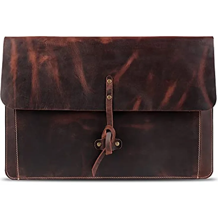 Londo Real Grain Leather MacBook Pro Case with Front Pocket & Flap Closure (Zimt, 13 Zoll)
