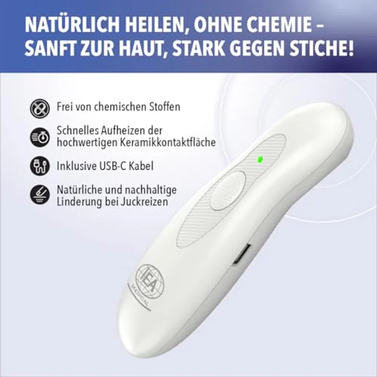 IEA Medical Insektenstichheiler USB-C, Hitzestift zur Linderung von juckenden Mückenstichen, chemiefrei und wiederaufladbar, ideal für die ganze Familie – Bild 3