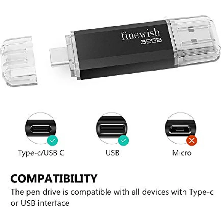 Geweo Type C USB Stick 32GB, 2-in-1 OTG USB 2.0 Flash Drive für MacBook Pro, Android-Handy, Laptop und Computer (Schwarz) – Bild 2