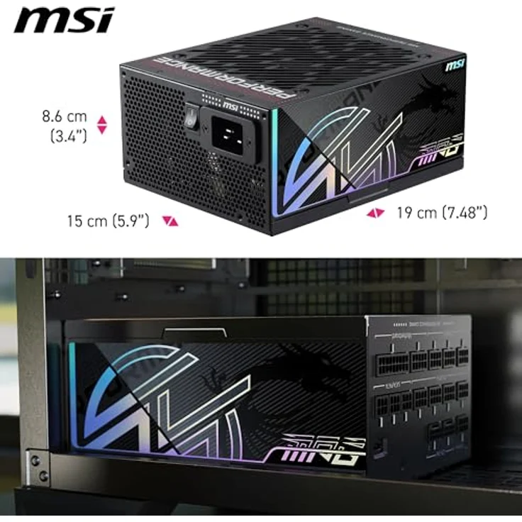 MSI MPG Ai1300TS PCIE5 PC-Netzteil, 1300 W, 80 Plus Titanium, ATX 3.1, kompatibel mit PCIe 5.1, zwei native 12V-2x6 Anschlüsse, geflochtene Kabel – Bild 5