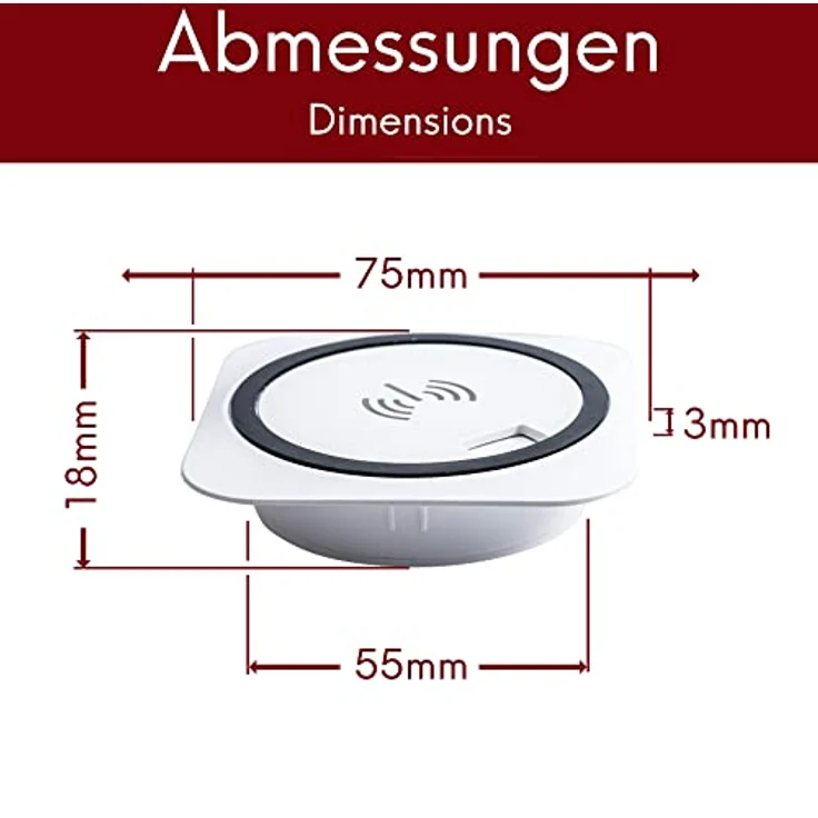 kalb | QI Einbau Schnellladegerät 15W weiß 7,5cm Ø - Smart Wireless USB Charger, USB-Port, USB-C Port – Bild 5