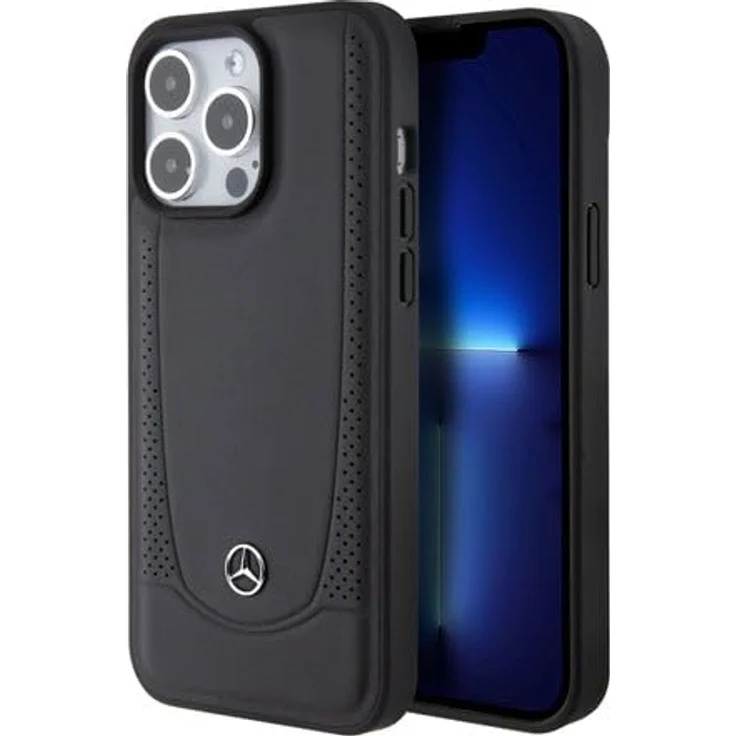 Mercedes Handyhülle Case für iPhone 15 Pro Max, Echtleder schwarz mit Mercedes Stern Logo, 6,7 Zoll, Stoßfest, passgenaue Aussparungen – Bild 2