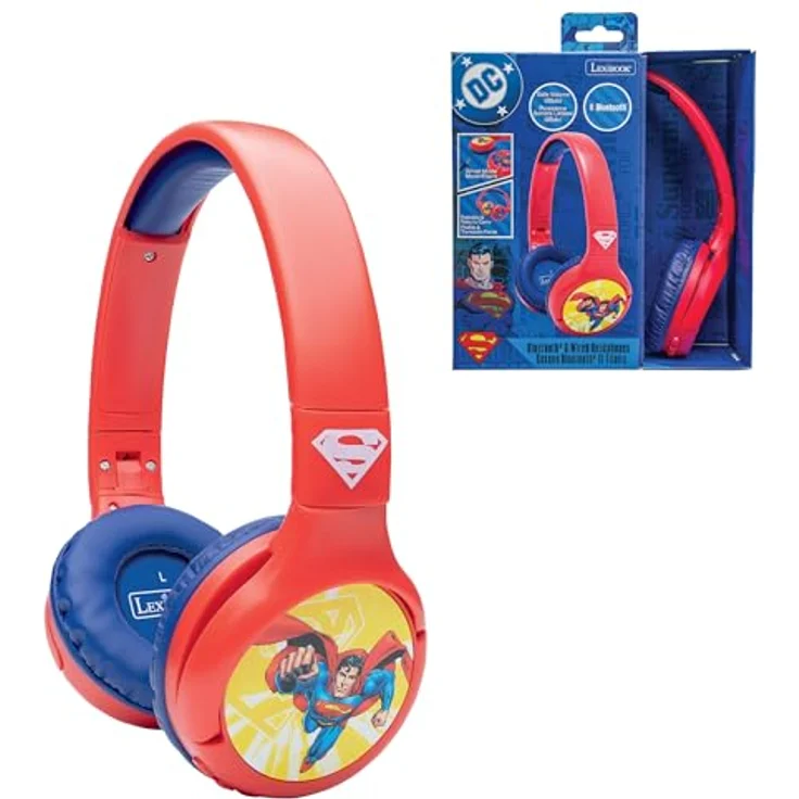 Lexibook Superman HPBT010SU, Bluetooth-Kopfhörer in rot/blau, 2-in-1 mit Lautstärkebegrenzung und integriertem Mikrofon – Bild 1