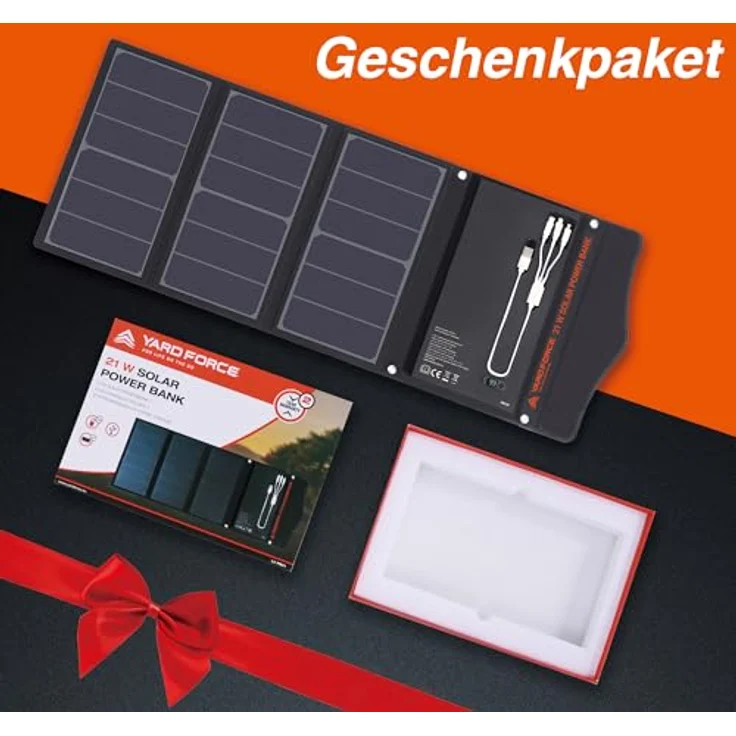 Yard Force Tragbares Solar-Ladegerät LX PB21, Powerbank mit 13000 mAh, 2 USB-Anschlüssen, 21 W, schwarz – Bild 4