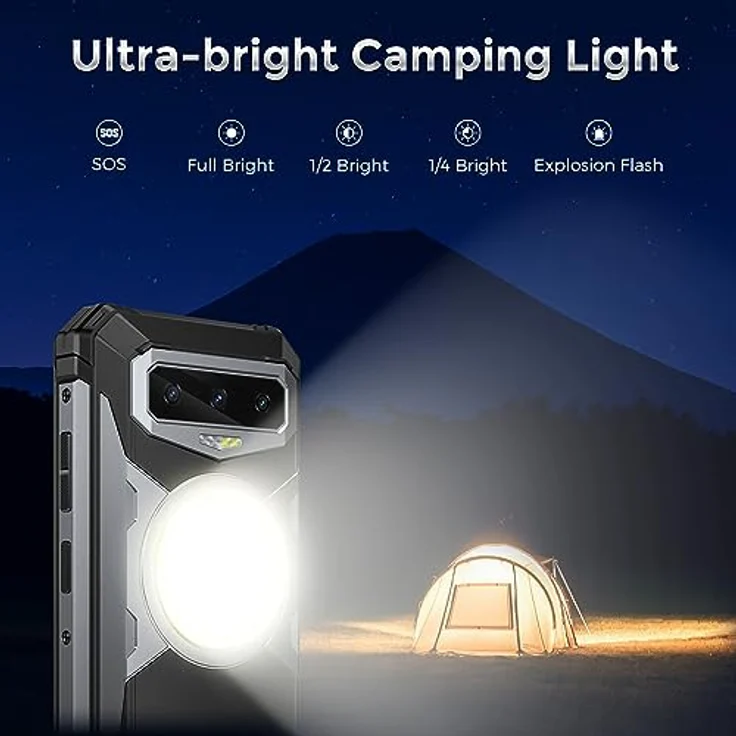 FOSSIBOT Outdoor Smartphone F102, 495 Lumen Camping Licht, 20GB+256GB, 108MP Kamera(20MP IR Nachtsicht), 16500mAh Akku, IP68 Wasserdichtes Handy Ohne Vertrag, Android 13, 6.58'' HD+, GPS NFC Rosa – Bild 2