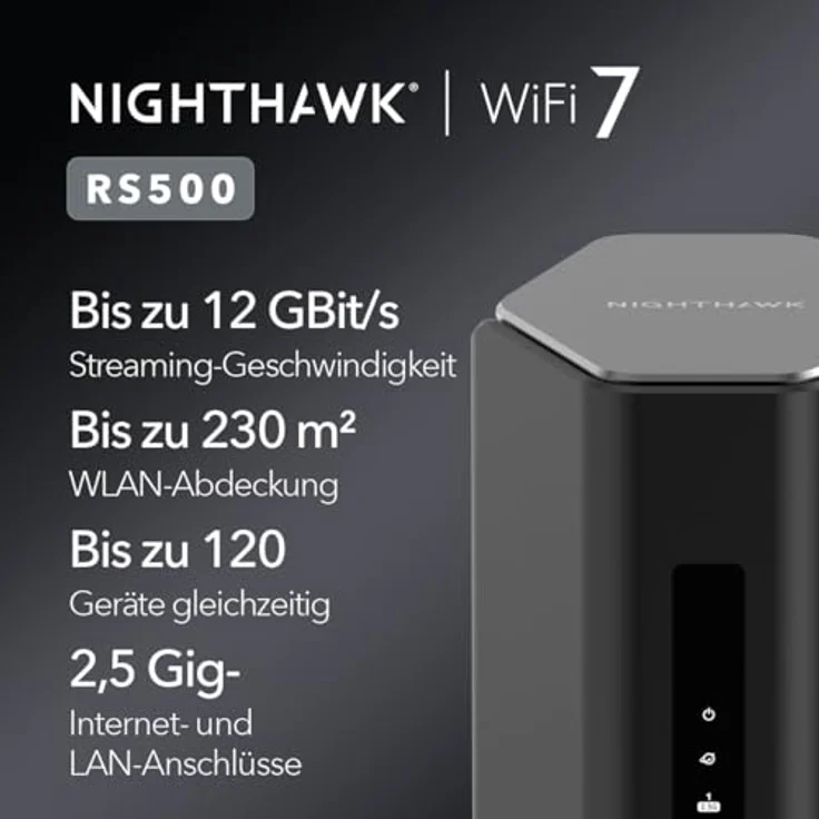 NETGEAR Nighthawk Tri-Band WiFi 7-Router (RS500) – BE12000 WLAN-Geschwindigkeit (bis zu 12 GBit/s) – 230 m² Abdeckung, 120 Geräte – 2,5-Gig-Internetanschluss – Bild 2