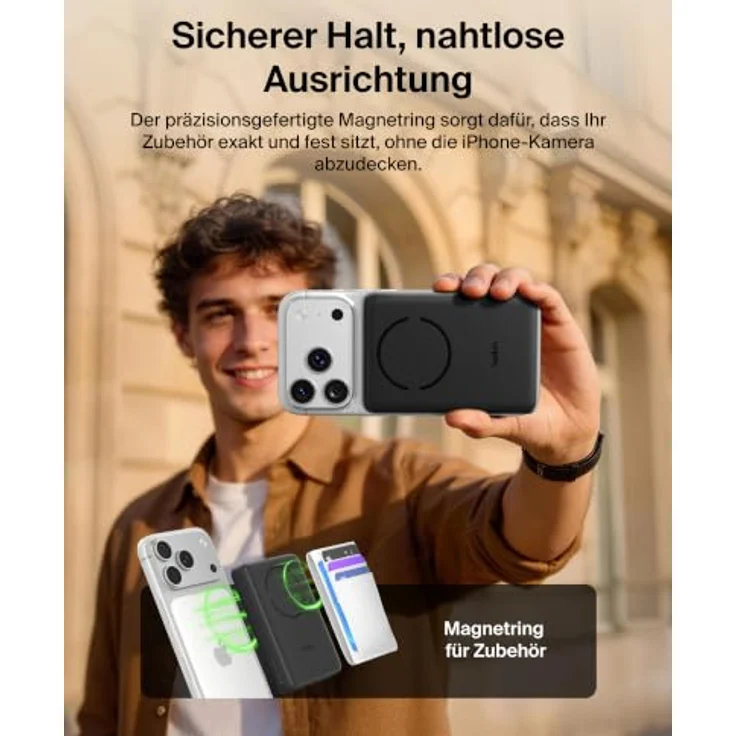Belkin BoostCharge Power Bank, Slim Magnetic mit Qi2, USB-C, 30 Watt, 10000 mAh, Schwarz – Bild 5