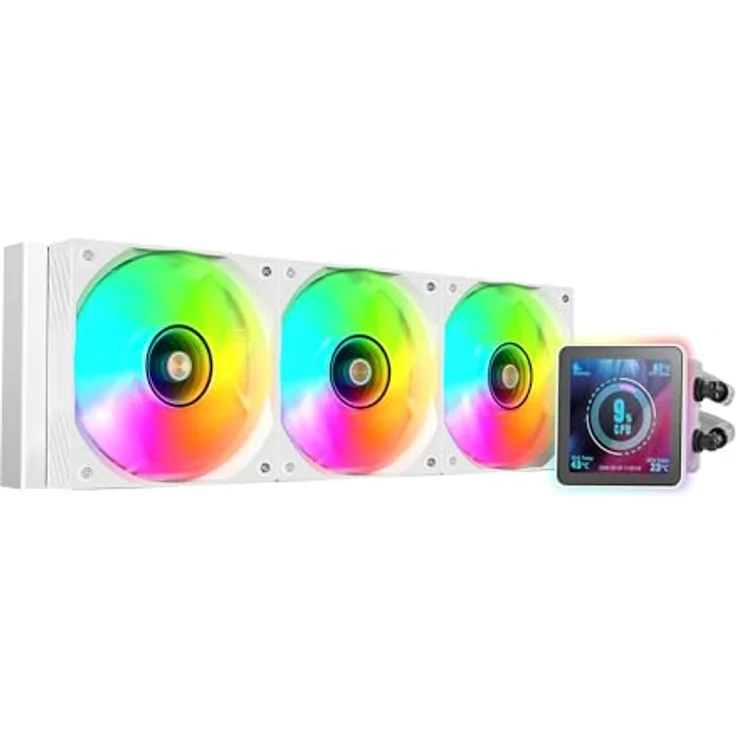 Mars Gaming ML-VISIONPRO360, AIO-Flüssigkeitskühlung mit 600W TDP, 3x ARGB 120mm FDB-Lüfter, 4” magnetisches IPS-LCD-Display, Opti-Chamber 3. Generation, Weiß – Bild 1