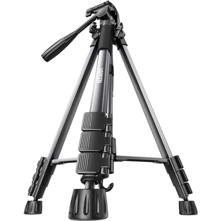 UGREEN Kamera Stativ mit 53,5-175 cm Höhe, leichtes und tragbares Reisestativ, Aluminium Dreibein Stativ mit Handyhalter und Reisetasche für Kamera und Smartphones DSLR Canon Nikon Action Kamera