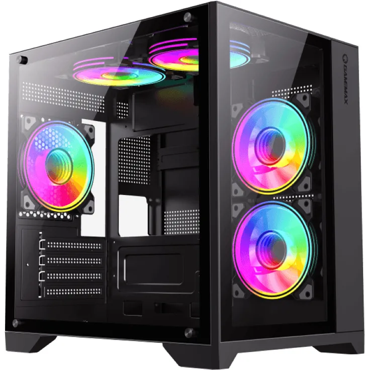 GameMax GAMEMAX Infinity Mini BK, Mini-Tower Gehäuse für Micro-ATX, 1x USB 3.0, 2x USB 2.0, mit ARGB-Lüftern und gehärtetem Glas