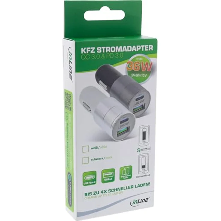 InLine 31502W USB KFZ Stromadapter Quick Charge 3.0, 12-24VDC zu 5V DC-3A, USB-A + USB Typ-C, weiß – Bild 3