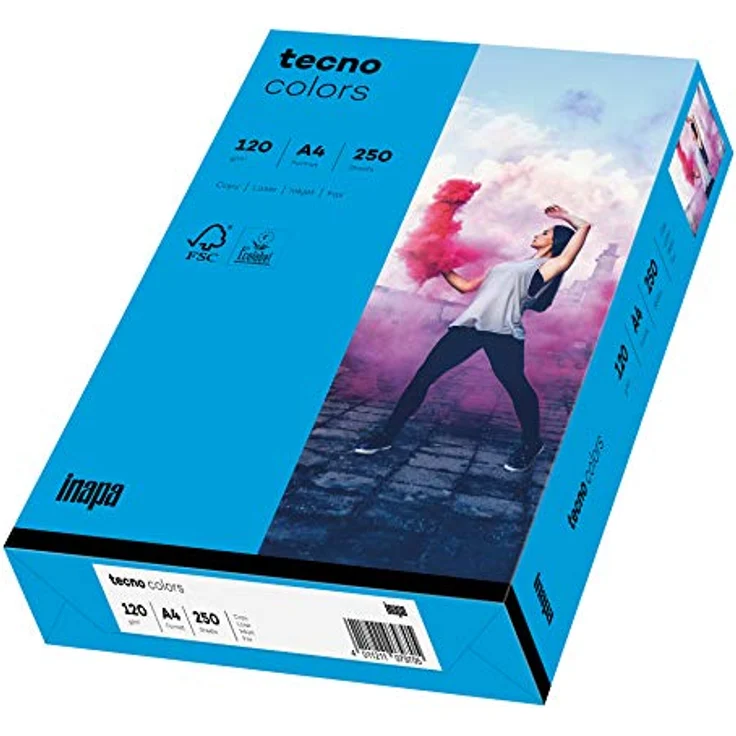 inapa farbiges Druckerpapier, buntes Papier tecno Colors: 120 g/m², A4, 250 Blatt, intensivblau – Bild 1