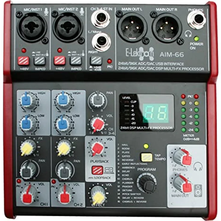 E-Lektron AIM-66 4-Kanal Streaming Audio-Mixer Mischpult mit USB Computer-Interface und DSP-Effekt – Bild 2