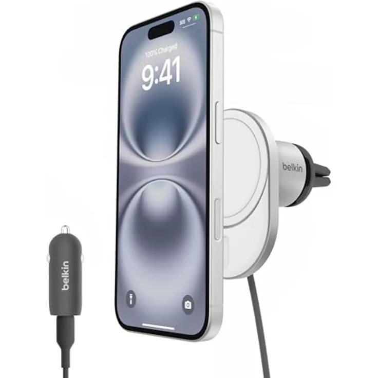 Belkin BoostCharge Pro magnetisches kabelloses Kfz-Ladegerät mit Qi2 (15 W), MagSafe-kompatibles Auto-Ladegerät für iPhone-Serien 16/15/14/13/12, mit USB-C Kabel und 20-W-USB-C-Kfz-Netzteil