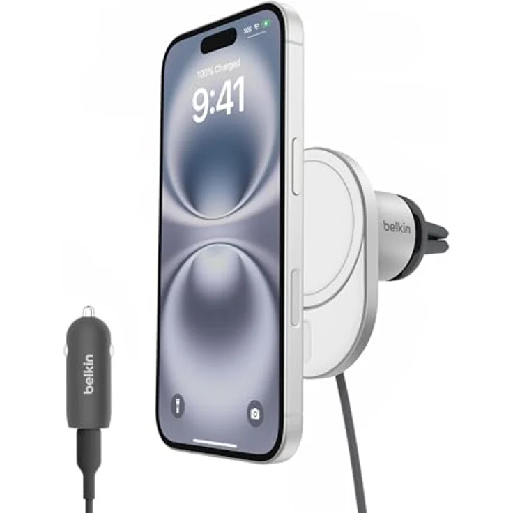 Belkin BoostCharge Pro magnetisches kabelloses Kfz-Ladegerät mit Qi2 (15 W), MagSafe-kompatibles Auto-Ladegerät für iPhone-Serien 16/15/14/13/12, mit USB-C Kabel und 20-W-USB-C-Kfz-Netzteil – Bild 1