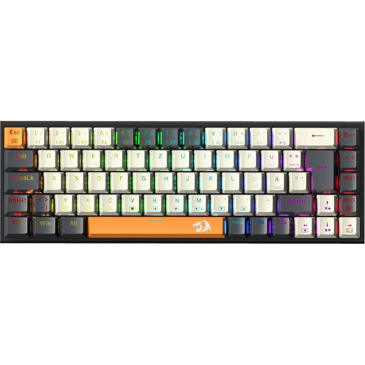 Redragon K633CGO-RGB Mechanische Gaming-Tastatur, QWERTZ-Layout, RGB-Hintergrundbeleuchtung, Hot-Swap-fähige rote Schalter, kompakte 68-Tasten-Design