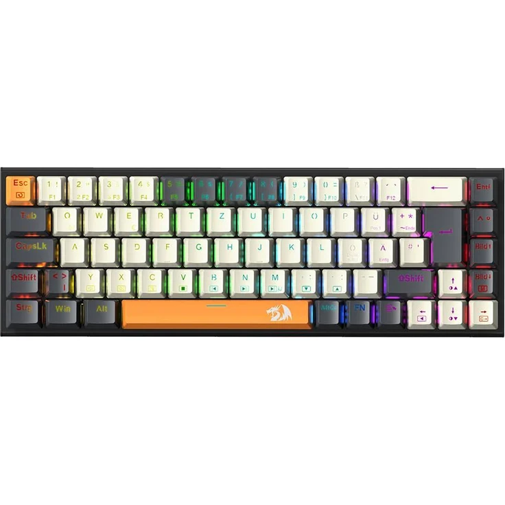 Redragon K633CGO-RGB Mechanische Gaming-Tastatur, QWERTZ-Layout, RGB-Hintergrundbeleuchtung, Hot-Swap-fähige rote Schalter, kompakte 68-Tasten-Design