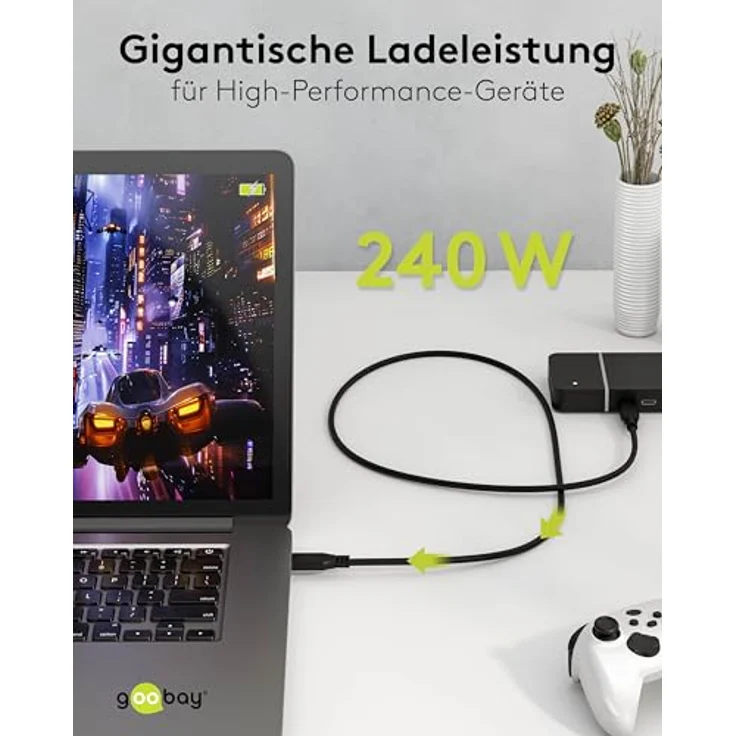 Goobay USB-Câ„¢ Kabel USB4â„¢, 240 W, 40 Gbit/s, Power Delivery, 1,8 m, Schwarz – Bild 4