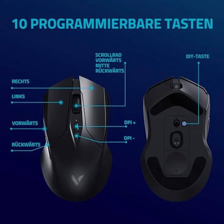 Rapoo V20PRO kabellose 2,4 GHz Gaming-Maus, 26000 DPI Sensor, 50 G Beschleunigung, 650 IPS, bis zu 160h Akkulaufzeit, PC/Mac - Schwarz – Bild 4