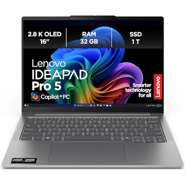 Lenovo IdeaPad Pro 5 AI Laptop | 16” 2.8K OLED Display | AMD Ryzen 7 350 | 32GB RAM | 1TB SSD | AMD Radeon Grafik | Windows 11 Home | Luna Grau | 3 Monate Premium Care – Bild 1